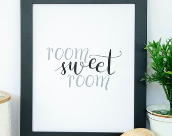 Bedroom Wall Art, Digital Print, Room Sweet Room, Bedroom Decor, Minimalist Art, Black and White Art, Printable Art, Digital Download Print