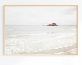 Minimalist Boho Neutral Coastal Photo Print, Serene Island Beach Printable Art, Muted Tones Wall Art, Maui Calm Waves Coastal Wall Print