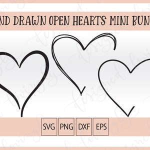 Hand getrokken open harten graphics mini bundel, doodle hart clip art SVG, PNG, DXF, EPS-afbeeldingen, klein commercieel gebruik, Valentijnsdag clip art