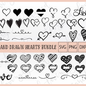 Hand getrokken harten SVG bundel, Doodle harten, hart illustraties, hart grenzen, open hart, commercieel gebruik, liefde gesneden bestanden, Valentijnsdag SVG