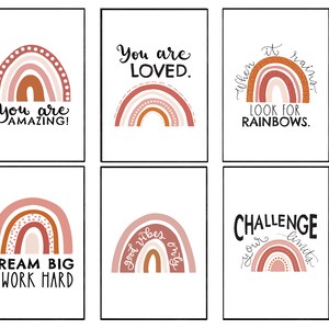 Boho Rainbow Inspirational Quote Poster Pack | Printable Poster Wall Art | Good Vibes | Dream Big Poster | Motivational Wall Art Poster Pack