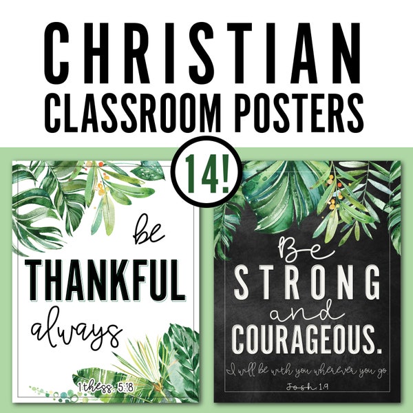 Christian Tropical Greenery Classroom Décor Growth Mindset Scripture Posters, Bible Verse Posters