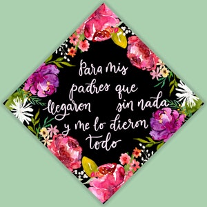 Adorno para birrete de graduación con motivos florales brillantes para mis padres, cultura mexicana, birrete de graduación IMPRIMIBLE pintado digitalmente, regalo de graduación