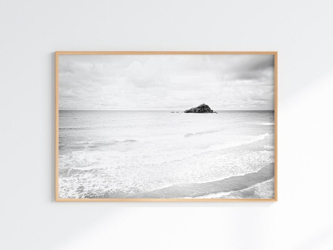 Hawaiian Black and White Coastal Photo Print, Tiny Beach Island ...