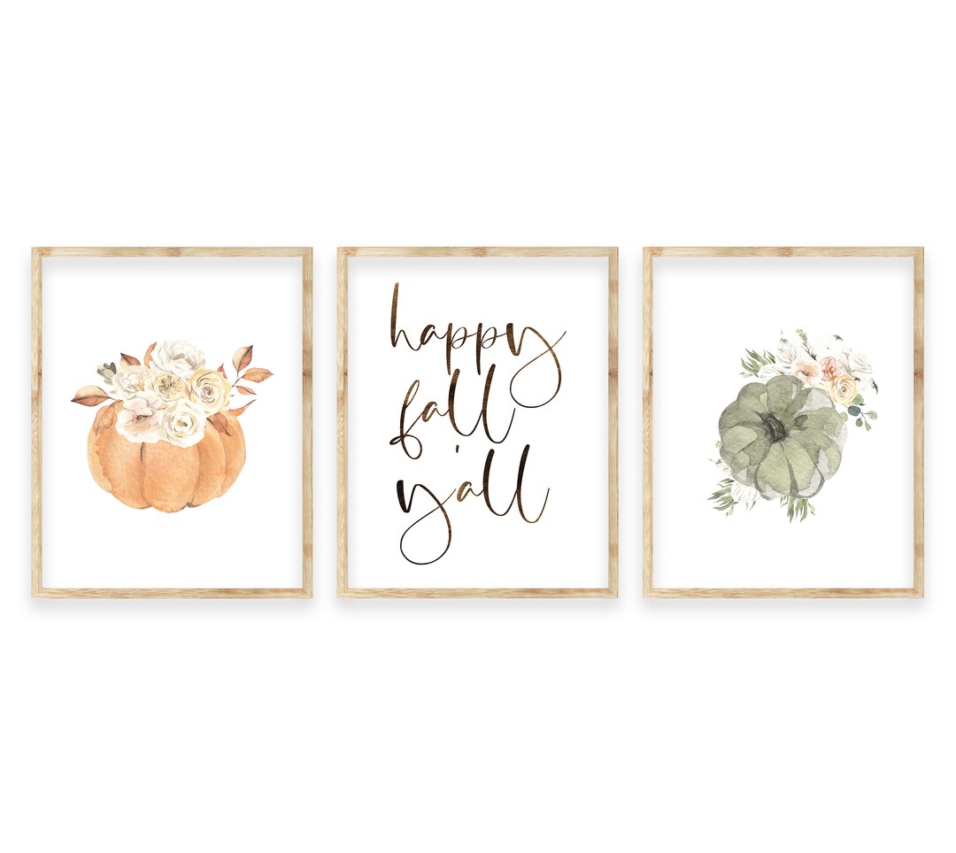 Set of 3 Printable Fall Watercolor Floral Pumpkins Minimalist ...