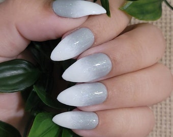 Ombre Shimmer in Gray Glossy Press On/Glue on Nails