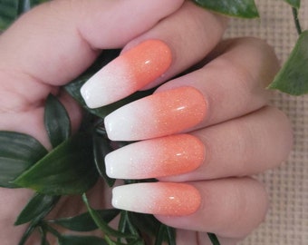 Ombre Shimmer in Orange Coral Glossy Press On/Glue on Nails