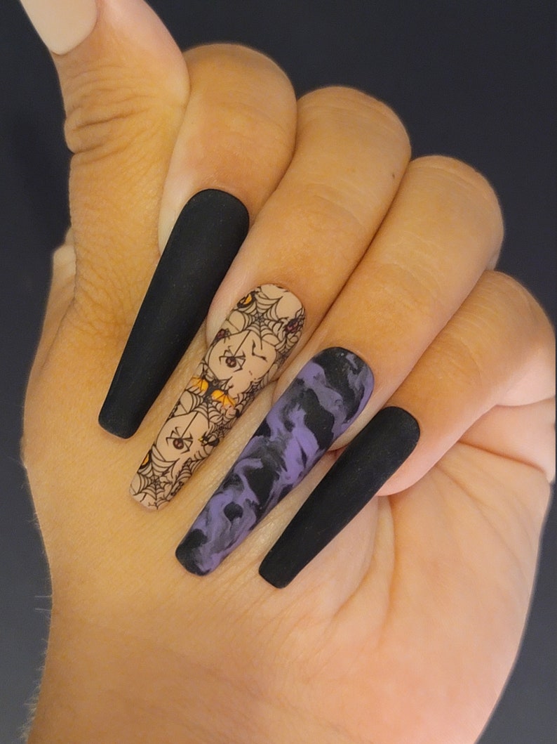 Halloween Purple Marble Press On / Glue On Nails image 2