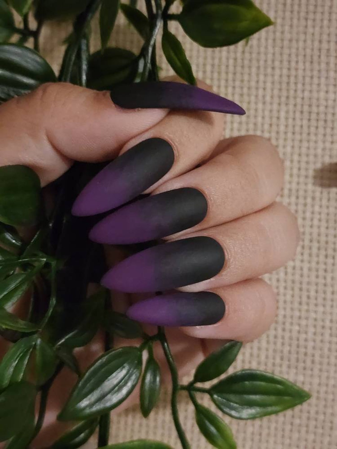 Violet Smoke/Coffin|manicure|purple|black|glossy|coffin|medium long|ombre|party  – Glamermaid Glam