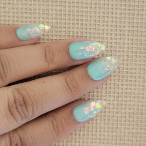 Mint Shimmer and Glitter Ombre Press On/Glue On Nails image 3