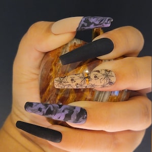 Halloween Purple Marble Press On / Glue On Nails image 1