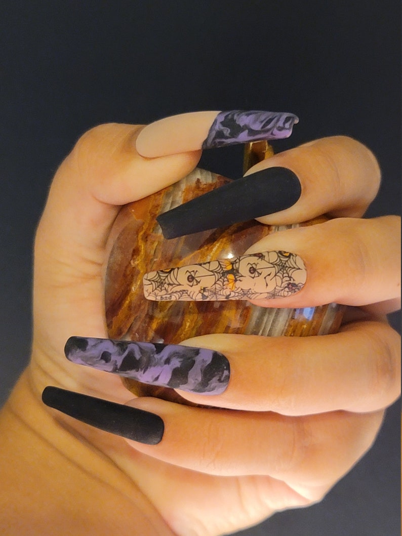 Halloween Purple Marble Press On / Glue On Nails image 1