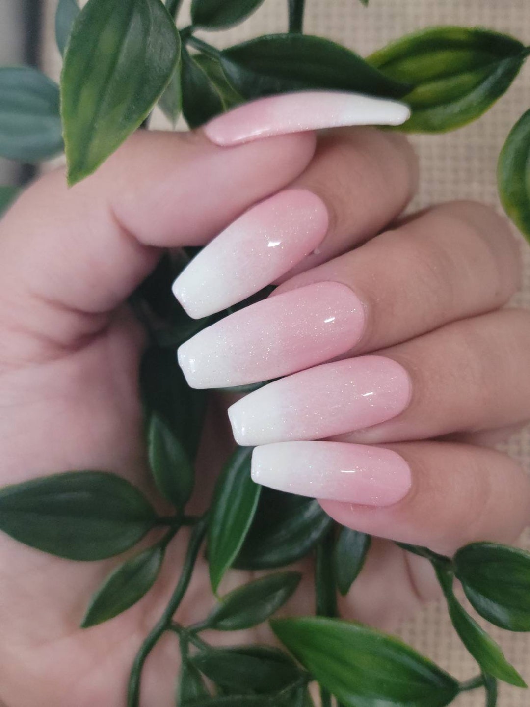 Ombre Shimmer In Baby Pink Glossy Press On glue On Nails Etsy