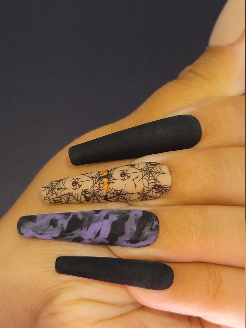 Halloween Purple Marble Press On / Glue On Nails image 3