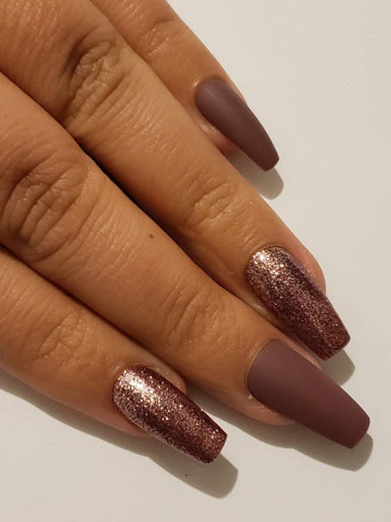 Rose Gold Glitter and Matte Press On/glue on Nails - Etsy Rose Gold Glitter and Matte Press On/glue on Nails - Etsy