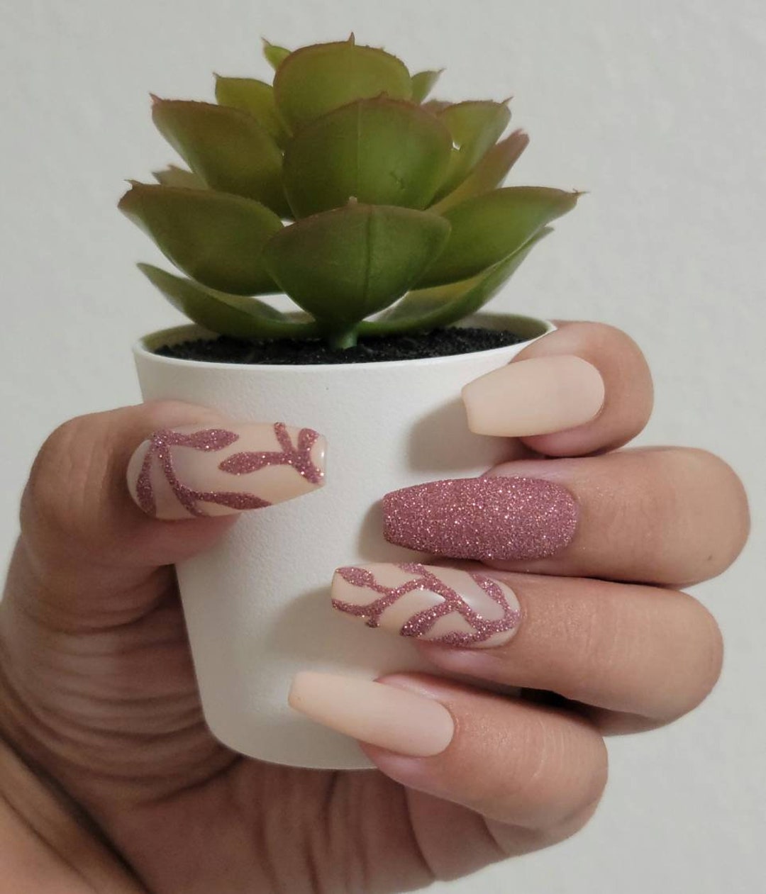Glitter Vines in Rose Gold Glitter Press On/glue on Nails Etsy