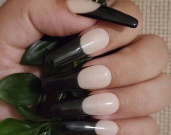 Deep French in Black Press On/Glue on Nails