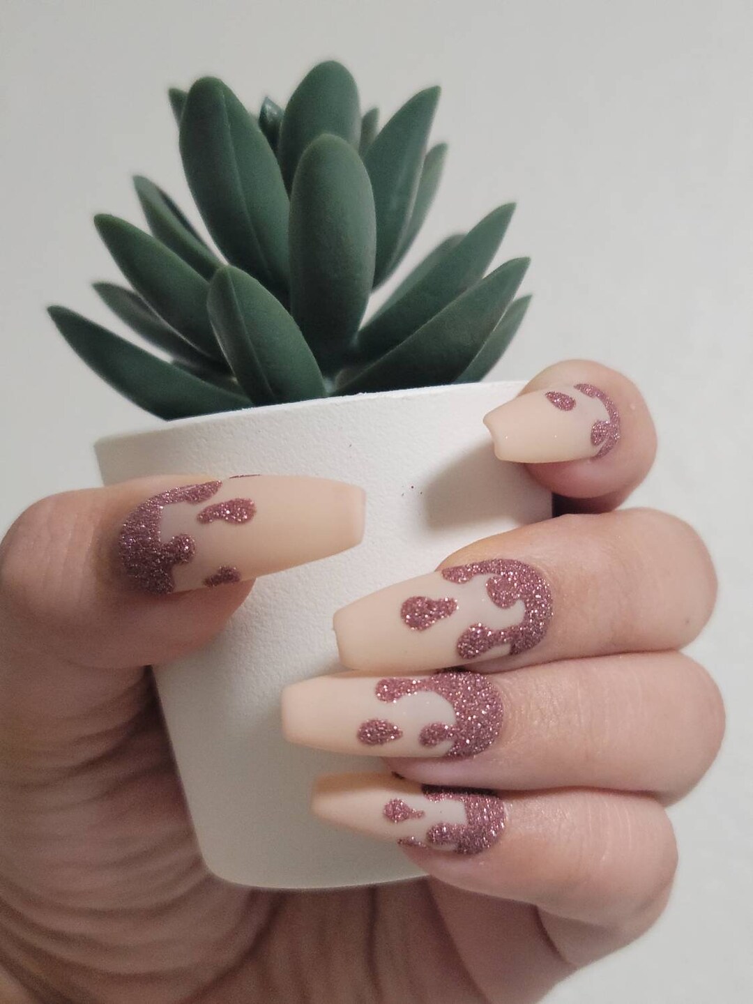 Glitter Drip Rose Gold Glitter Press On/glue on Nails Etsy