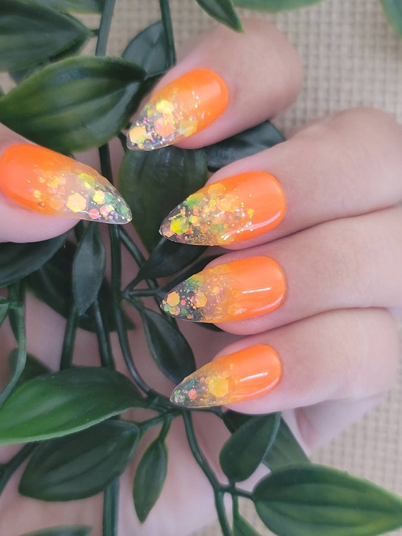 Orange And Glitter Ombre Press On/Glue On Nails - Etsy Sweden