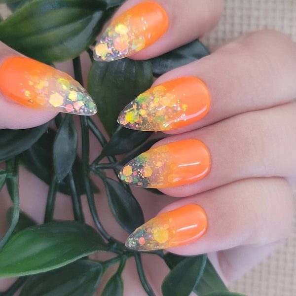 Orange and Glitter Ombre Press On/Glue On Nails