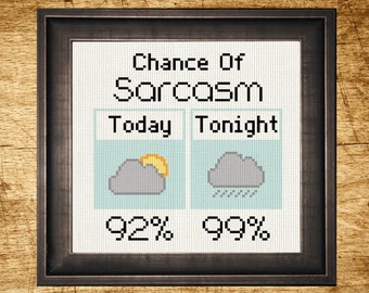 Chance of Sarcasm Cross Stitch Pattern: Funny DIY Embroidery (PDF Pattern)