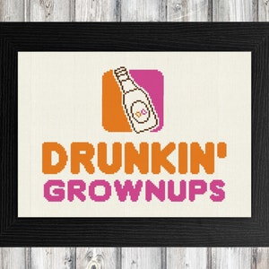 Funny &#39;Dunkin Grownups&#39; Cross Stitch Pattern (Digital Download)