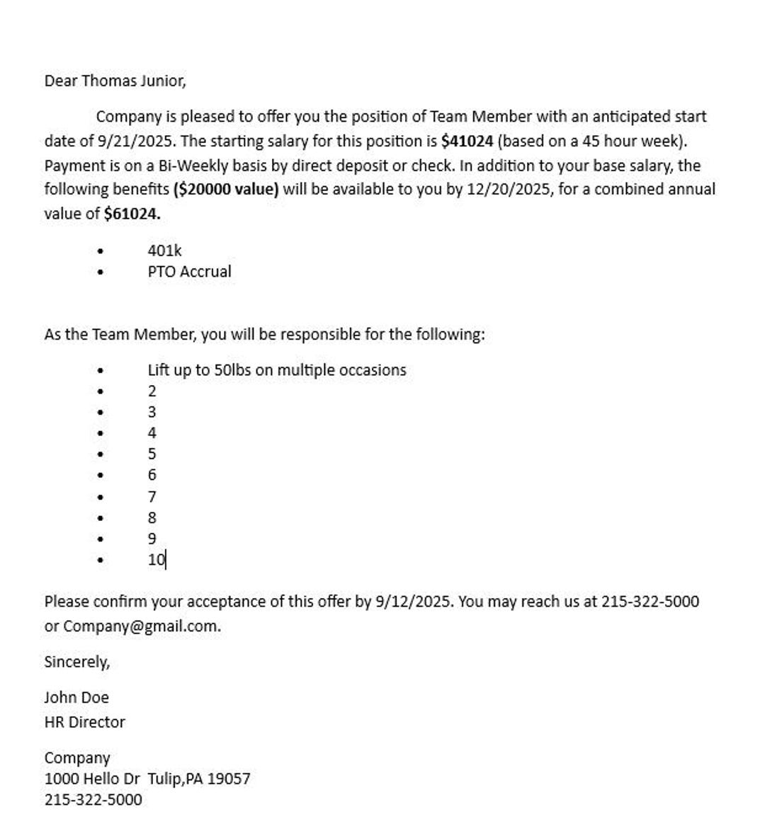 Automated Offer Letter - Etsy