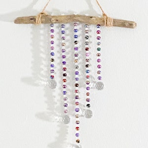 Beaded Driftwood Suncatcher - Multi-Color Boho Wall Hanging - Hippy Wall Decor - Window Decoration - Peace Beads