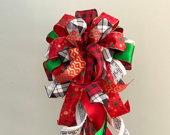 Buffalo Plaid Bow, Christmas Wreath Bow, Lantern Bow, Christmas Tree Bow, Black and White Buffalo Plaid Bow, Mailbox Decor