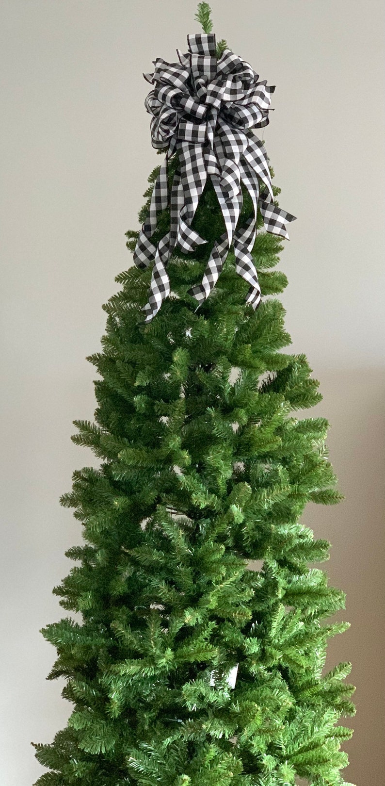 Lantern Bow Farmhouse Bow Tree Topper Caroline Buffalo Check Bow Ribbon Topper Small Bow Long Streamer Bow Christmas Tree Bow