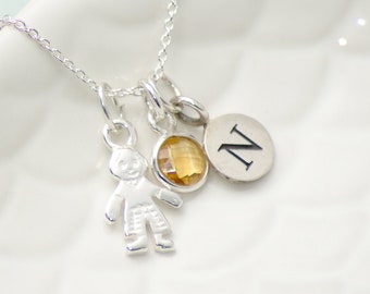 Personalised Initial and Gemstone New Baby Necklace - New Mum Necklace, Gift For Mum, Birthday Gift For Her, Gift For Mum, Gift For Wife