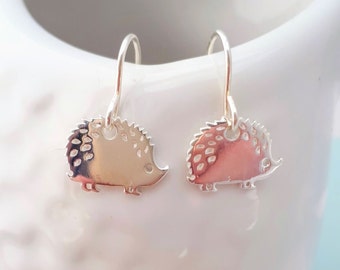 Sterling Silver Hedgehog Drop Earrings: Detailed Animal Jewelry