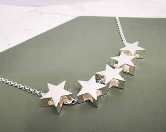 Sterling Silver Five Star Necklace, 50th Milestone Gift, Gift for Her, Birthday Gift, Mother's Day Gift