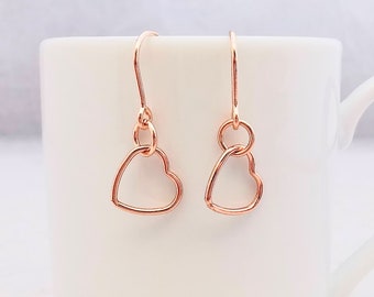 Rose Gold Heart Dangle Earrings, Heart Earrings, Rose Gold Heart, Gift for Her, Heart Jewellery, Heart Gift, Gift For Mum, Christmas Gift