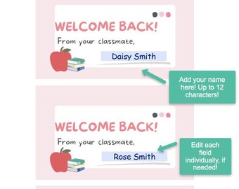 Welcome Back to School Gift Tags - Instant Download, Personalize and Print! Classmate Gifts
