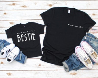 MAMA & MAMA'S BESTIE Pocket style Black Tshirt set / Mommy and Me matching set / mother/daughter/son/adult/kids