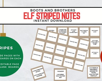 Elf Notes - 180 Notes - Elf Activities - Easy Elf Notes and Activities - Stiped Notes- Instant Download - Editable