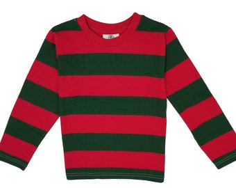 Women Red & Green Nightmare on the Street Striped T-Shirt Costume Freddy Krueger