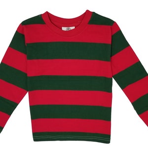 Mens Red & Green Nightmare on the Street Striped T-Shirt Costume Freddy Krueger