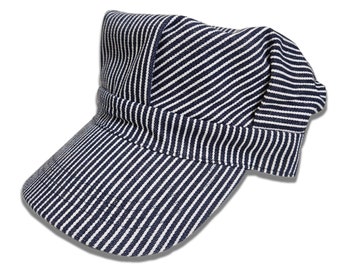 Blue Hickory Striped Train Conductor Engineer Hat