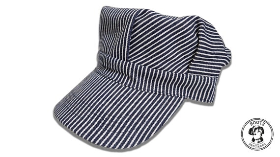 Adult Striped Light Blue Vintage Engineer Train Conductor Hat With
