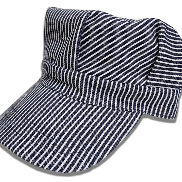 Blue Hickory Striped Train Conductor Engineer Hat