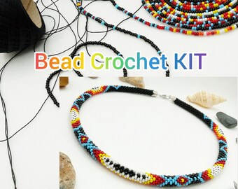 Diy Jewelry Making KIT "Colorful Beaded Necklace", Bead Crochet Kit Beginner, Diy Rope Jewelry Beadweaving Crafter Gift