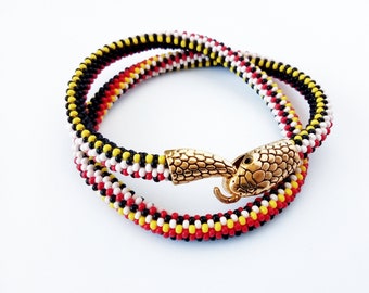 Luxurious Wrap Around Serpent Necklace - Enhance Your Style with this Handcrafted Ouroboros Bracelet and Multicolored Beads