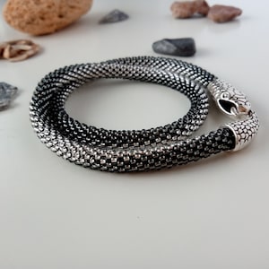 Handmade Snake Bracelet, Silver Ouroboros Womens Bracelet, Serpent Beaded Bracelet, Wrapped Around Bracelet