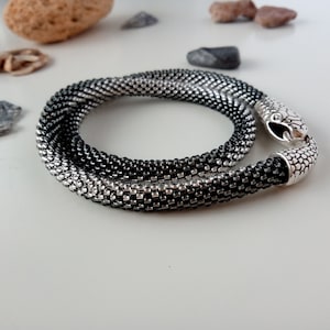 Handmade Snake Bracelet, Silver Ouroboros Womens Bracelet, Serpent Beaded Bracelet, Wrapped Around Bracelet