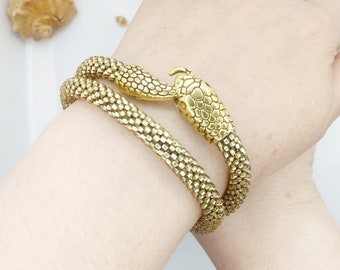 Double Gold Wrap Bracelet, Gold Snake Bracelet for Women, Ouroboros Gold  Bracelet, Handmade Jewelry Bracelet Gold