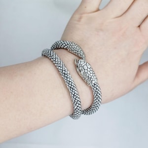 Stylish Handmade Silver Snake Bangle Bracelet with Double Wrap Design for Women
