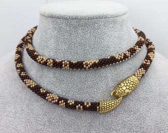 Ball Python Snake Necklace – Beaded Ouroboros Choker – Handmade Serpent Jewelry – Reptile Lover Gift