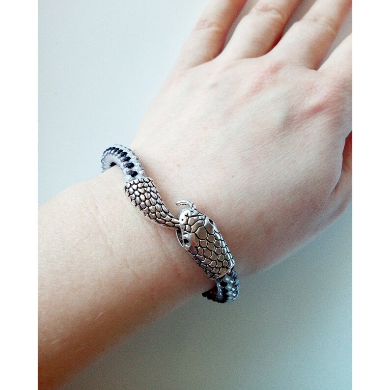 Snake bracelet for womans or mens Beaded bracelet serpent Silver ouroboros bracelet